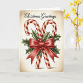 Candy Cane & Holly Bow Christmas カード (黄色い花)