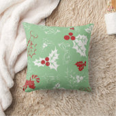 Candy Cane Holly | Green Christmas Throw Pillow クッション (ブランケット)