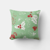 Candy Cane Holly | Green Christmas Throw Pillow クッション (正面)