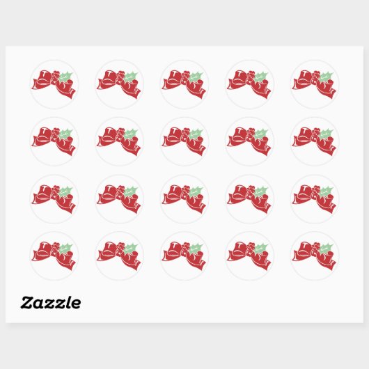 Candy Cane Holly | Red Bow Holiday Sticker ラウンドシール (シート)