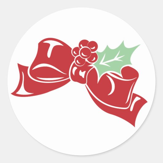 Candy Cane Holly | Red Bow Holiday Sticker ラウンドシール (正面)