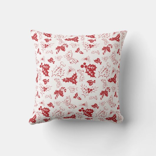 Candy Cane Holly | White Christmas Throw Pillow クッション (裏面)