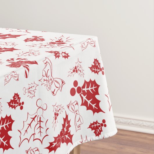 Candy Cane Holly | White Red Christmas Tablecloth テーブルクロス (インサイチュ)