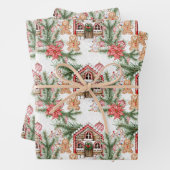 Candy Cane House Gingerbread man Poinsettia ラッピングペーパーシート (インサイチュ)