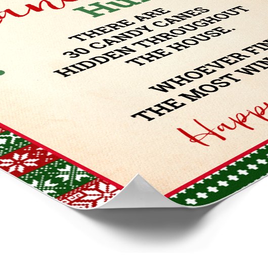 Candy Cane Hunt Game Ugly Sweater Sign ポスター (角)