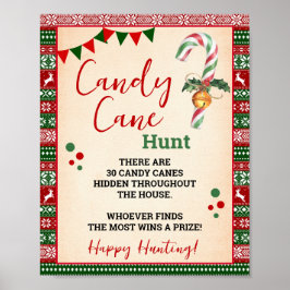 Candy Cane Hunt Game Ugly Sweater Sign ポスター