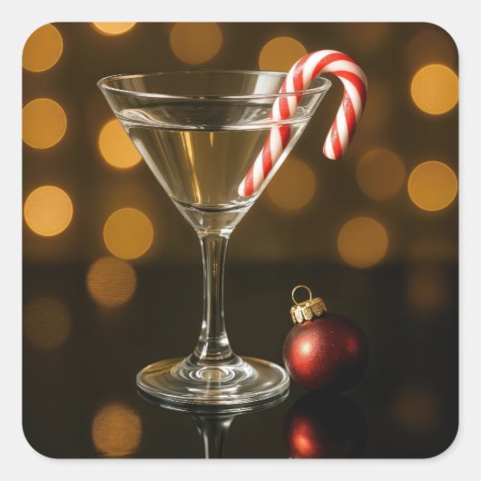 Candy Cane in a Christmas Martini スクエアシール (正面)