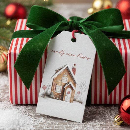 Candy Cane Kisses Gingerbread House Christmas Gift ギフトタグ