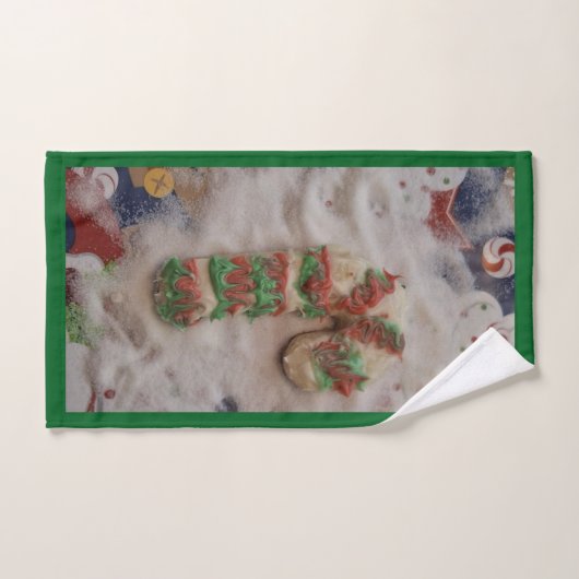 Candy Cane Kitchen Hand Towel on Green ハンドタオル (ハンドタオル)