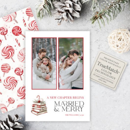 Candy Cane Merry & Married 2 Photo Newlywed シーズンカード