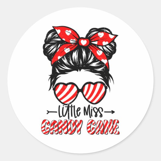 Candy Cane Messy Bun Girl Christmas Xmas Holiday G ラウンドシール (正面)