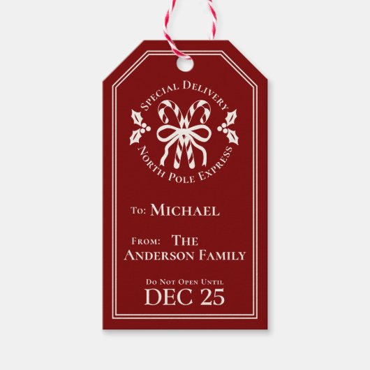 Candy Cane North Pole Express Special Delivery ギフトタグ (正面)