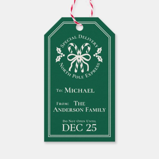 Candy Cane North Pole Express Special Delivery ギフトタグ (正面)