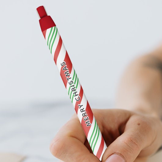 Candy Cane Peppermint Stripe Christmas Red & Green 黒ボールペン