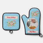 Candy Cane Personalized Chef Mom Photo Christmas 鍋つかみ&鍋敷きセット (正面)