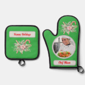 Candy Cane Personalized Chef Mom Photo Christmas 鍋つかみ&鍋敷きセット (正面)