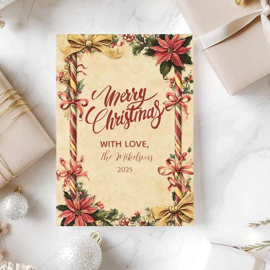 Candy Cane Poinsettia Christmas シーズンカード