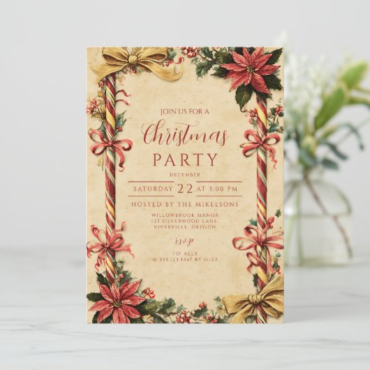Candy Cane Poinsettia Christmas 招待状 (スタンド正面)