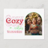 Candy Cane Pop Cozy Vibes Retro Christmas Photo シーズンポストカード (正面)