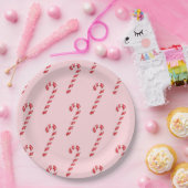 Candy cane red white stripes on pink watercolor ペーパープレート (パーティー)