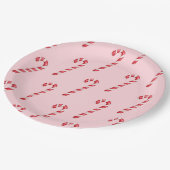 Candy cane red white stripes on pink watercolor ペーパープレート (アングル)