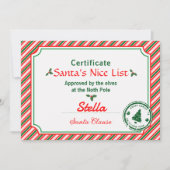 Candy Cane Santa's Nice List Certificate Christmas 招待状 (正面)