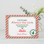 Candy Cane Santa's Nice List Certificate Christmas 招待状 (スタンド正面)