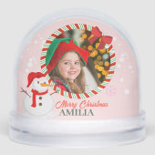 Candy Cane Snowman Photo Bow Christmas Kids (正面)