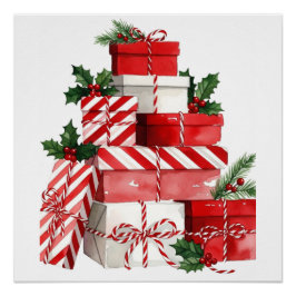 Candy Cane Stack Watercolor Christmas Poster ポスター