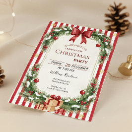Candy Cane Stripe Christmas Party Invitation 招待状