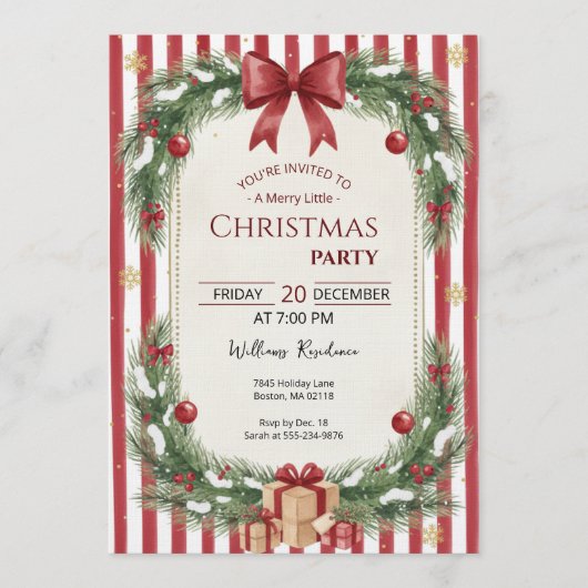 Candy Cane Stripe Christmas Party Invitation 招待状 (正面)