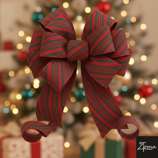 Candy Cane Stripe Red green Bow Festive Christmas  グログランリボン
