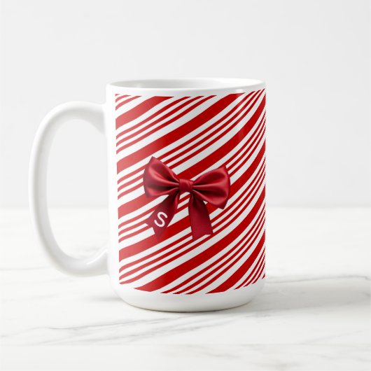 Candy Cane Stripes Red Bow Festive Christmas  コーヒーマグカップ (左)