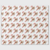 Candy Cane with Cream and Gold Bow Christmas ラッピングペーパー (フラット)