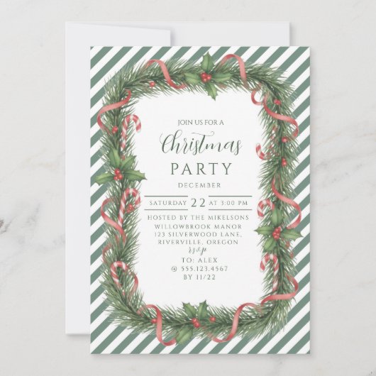 Candy Cane Wreath Christmas 招待状 (正面)