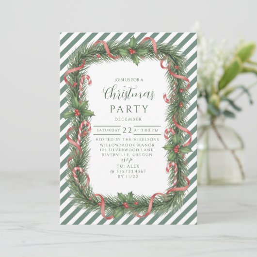 Candy Cane Wreath Christmas 招待状 (スタンド正面)