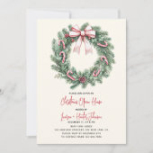 Candy Cane Wreath Christmas Open House Party 招待状 (正面)