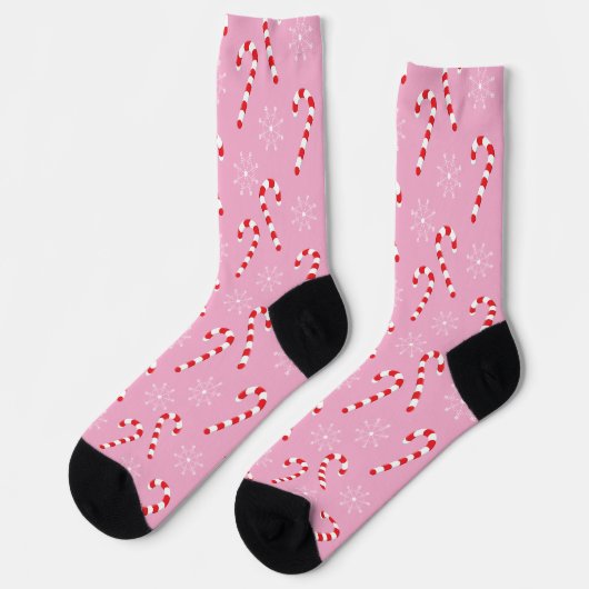 Candy Canes and Snowflakes Pink Christmas Socks ソックス (左)
