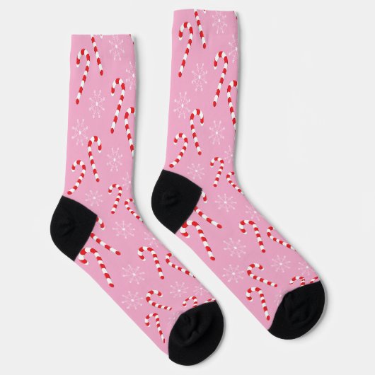 Candy Canes and Snowflakes Pink Christmas Socks ソックス (右)
