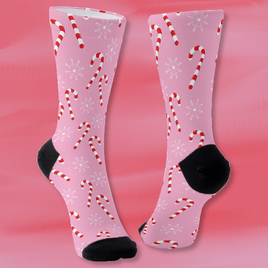 Candy Canes and Snowflakes Pink Christmas Socks ソックス