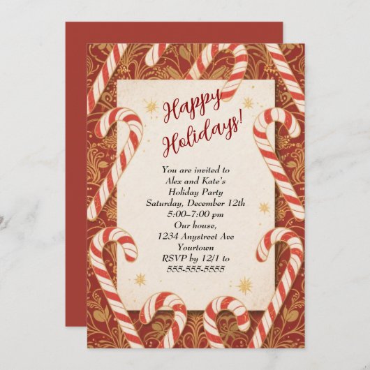 Candy Canes for Christmas Holiday Party 招待状 (正面/裏面)
