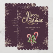 Candy Canes Holly Berries Violet Christmas Card シーズンカード (正面/裏面)
