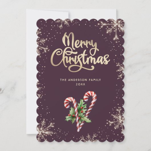 Candy Canes Holly Berries Violet Christmas Card シーズンカード (正面)