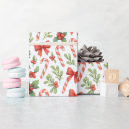 Candy Canes, Holly & Bows Wrapping Paper ラッピングペーパー