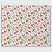 Candy Canes, Holly & Bows Wrapping Paper ラッピングペーパー (フラット)