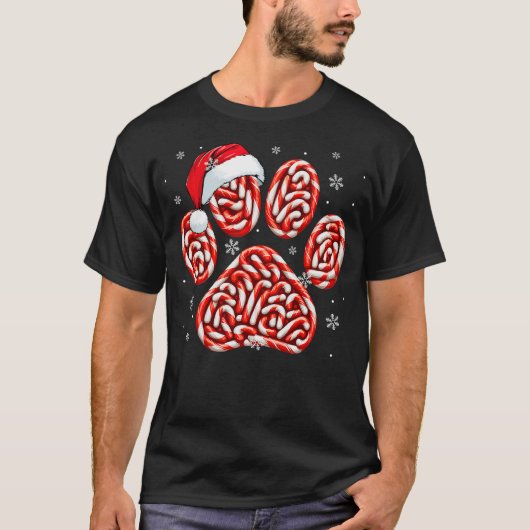 Candy Canes In Dog Paw Xmas Dog Cat Owner Family K Tシャツ (正面)