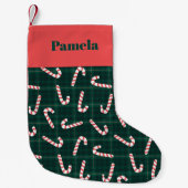 Candy Canes Plaids Custom Name  スモールクリスマスストッキング (正面)