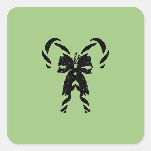 Candy Canes with Pine Needles & Bow スクエアシール (正面)