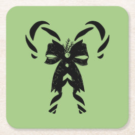 Candy Canes with Pine Needles & Bow スクエアペーパーコースター