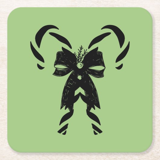 Candy Canes with Pine Needles & Bow スクエアペーパーコースター (正面)